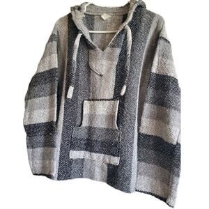 Boho knitted Poncho Hoodie Pull Over Plaid Stripe Adult Large